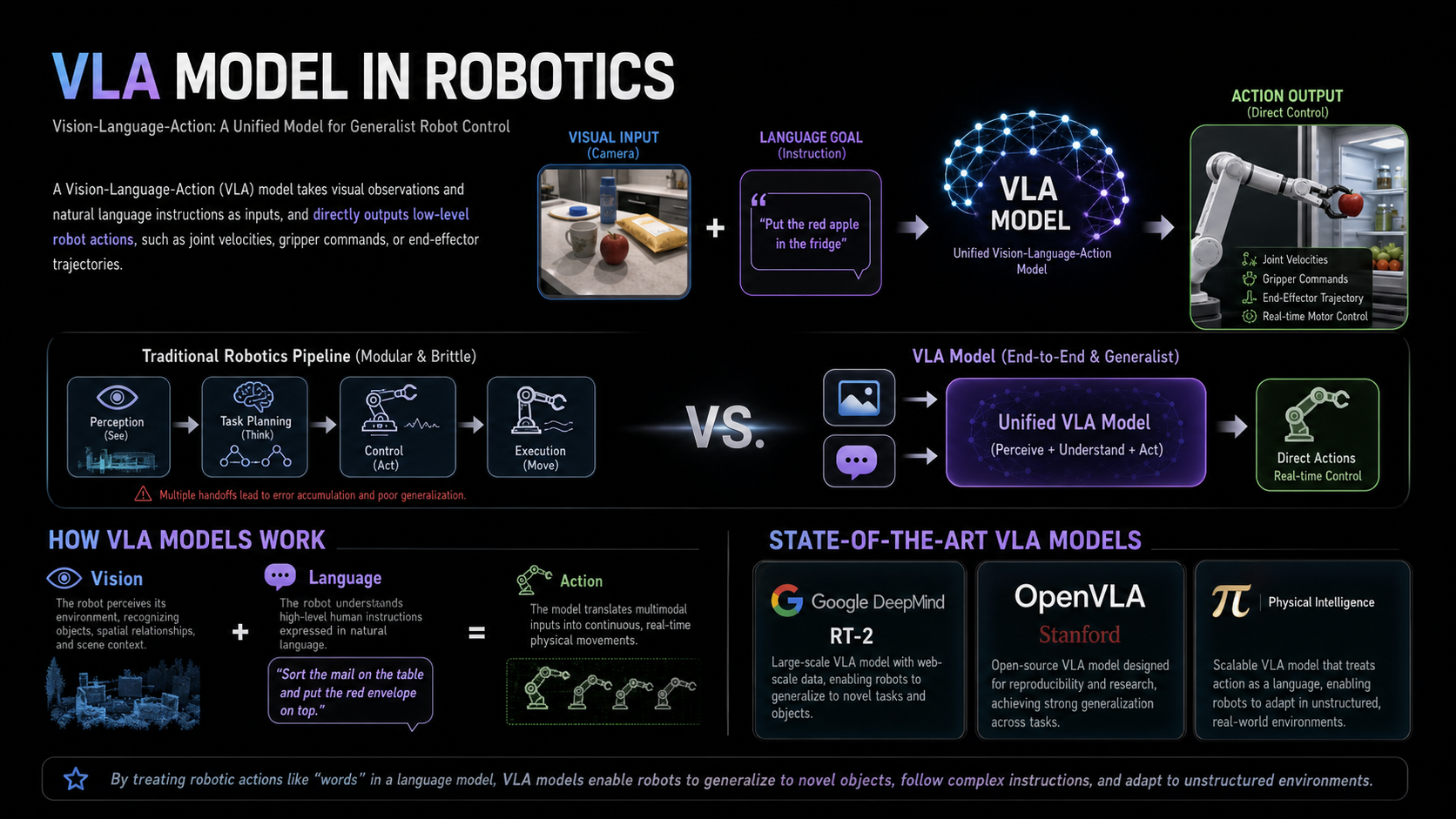 What_is_a_VLA_Model_in_Robotics_A_VisionLanguageAction_VLA_model_is_a_unified_neural_network_that_takes_visual_observations_images_or_video_and_natural_language_instructions_as_inputs_and_directly_outputs_lowlevel_